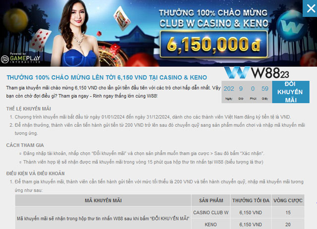 Ưu đãi chào mừng tân thủ tại W88