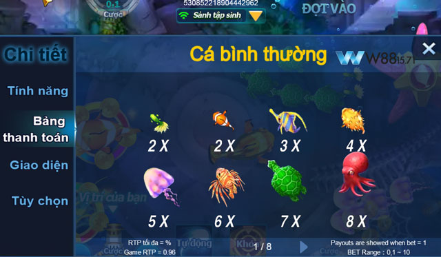 Các loại cá trong game Happy Fishing tại W88